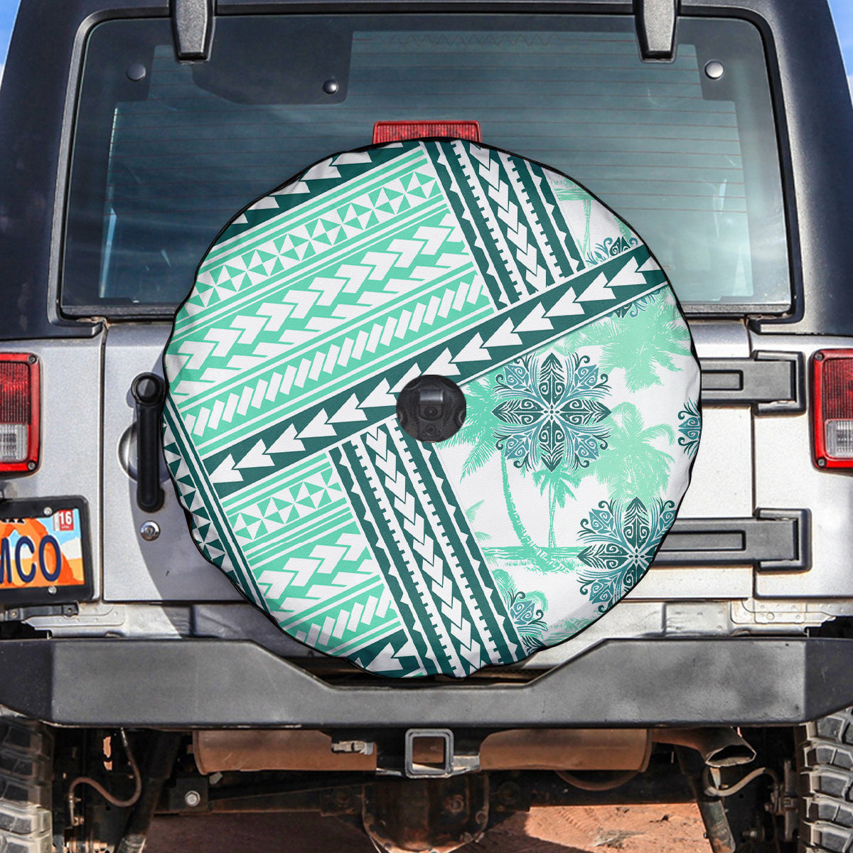Hawaii Quilt Spare Tire Cover Kakau Polynesian Pattern Teal Version LT01 - Polynesian Pride