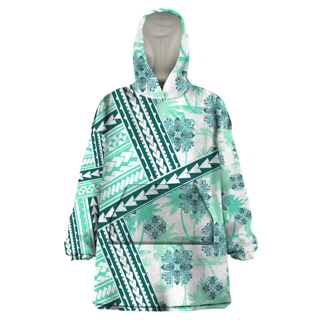 Hawaii Quilt Wearable Blanket Hoodie Kakau Polynesian Pattern Teal Version LT01 One Size Teal - Polynesian Pride