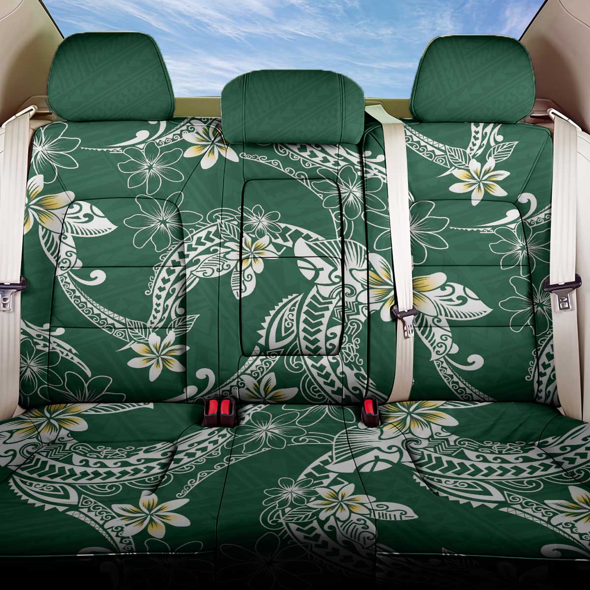 Polynesian Hawaiian Plumeria Tribal Pattern Back Car Seat Cover Green Version