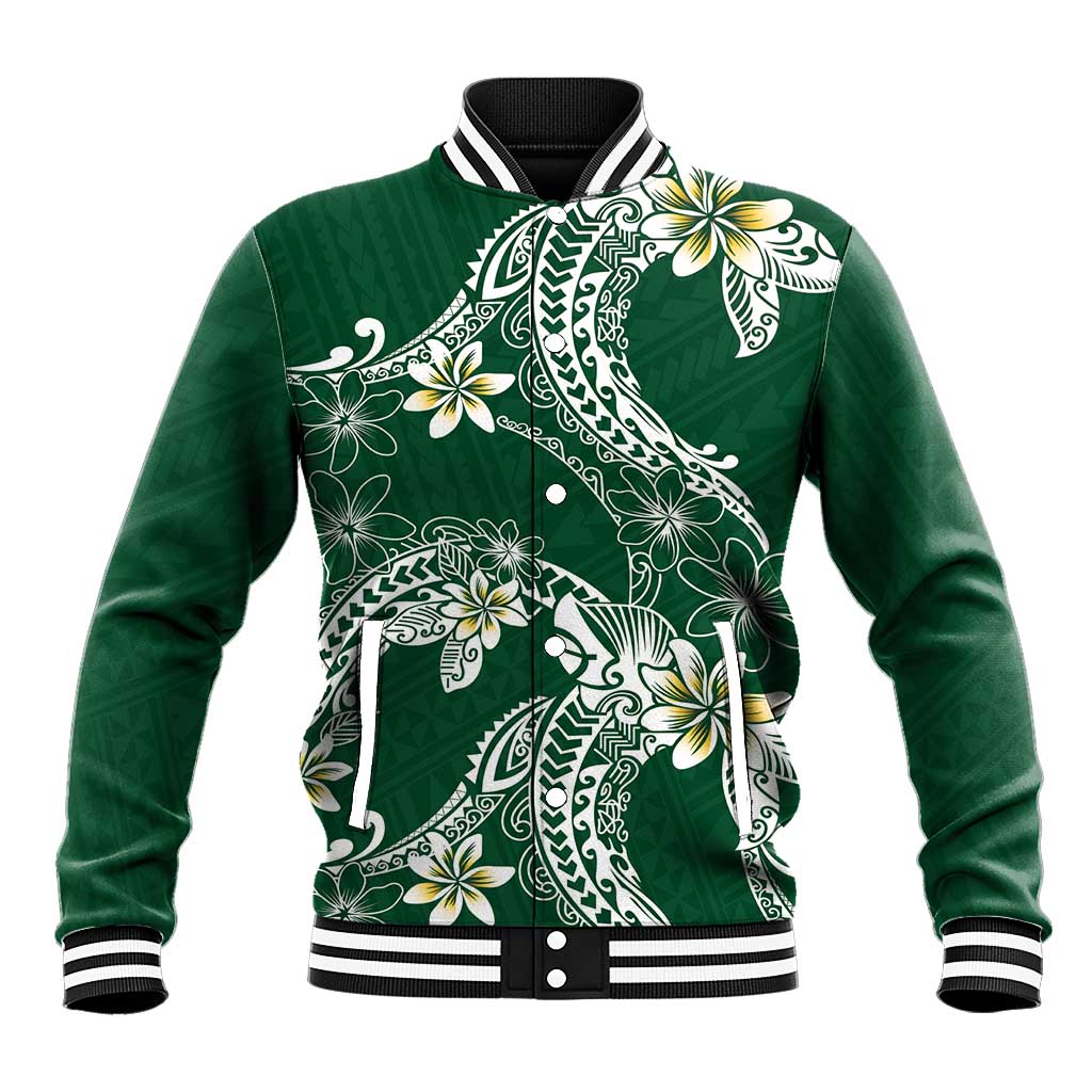 Polynesian Hawaiian Plumeria Tribal Pattern Baseball Jacket Green Version LT01 Unisex Green - Polynesian Pride