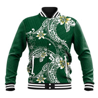 Polynesian Hawaiian Plumeria Tribal Pattern Baseball Jacket Green Version LT01 Unisex Green - Polynesian Pride
