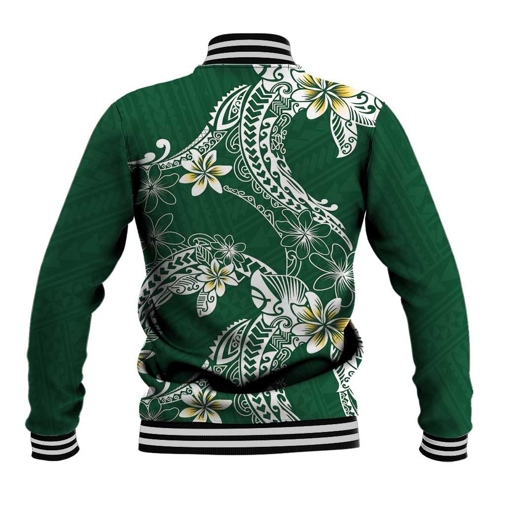 Polynesian Hawaiian Plumeria Tribal Pattern Baseball Jacket Green Version LT01 - Polynesian Pride