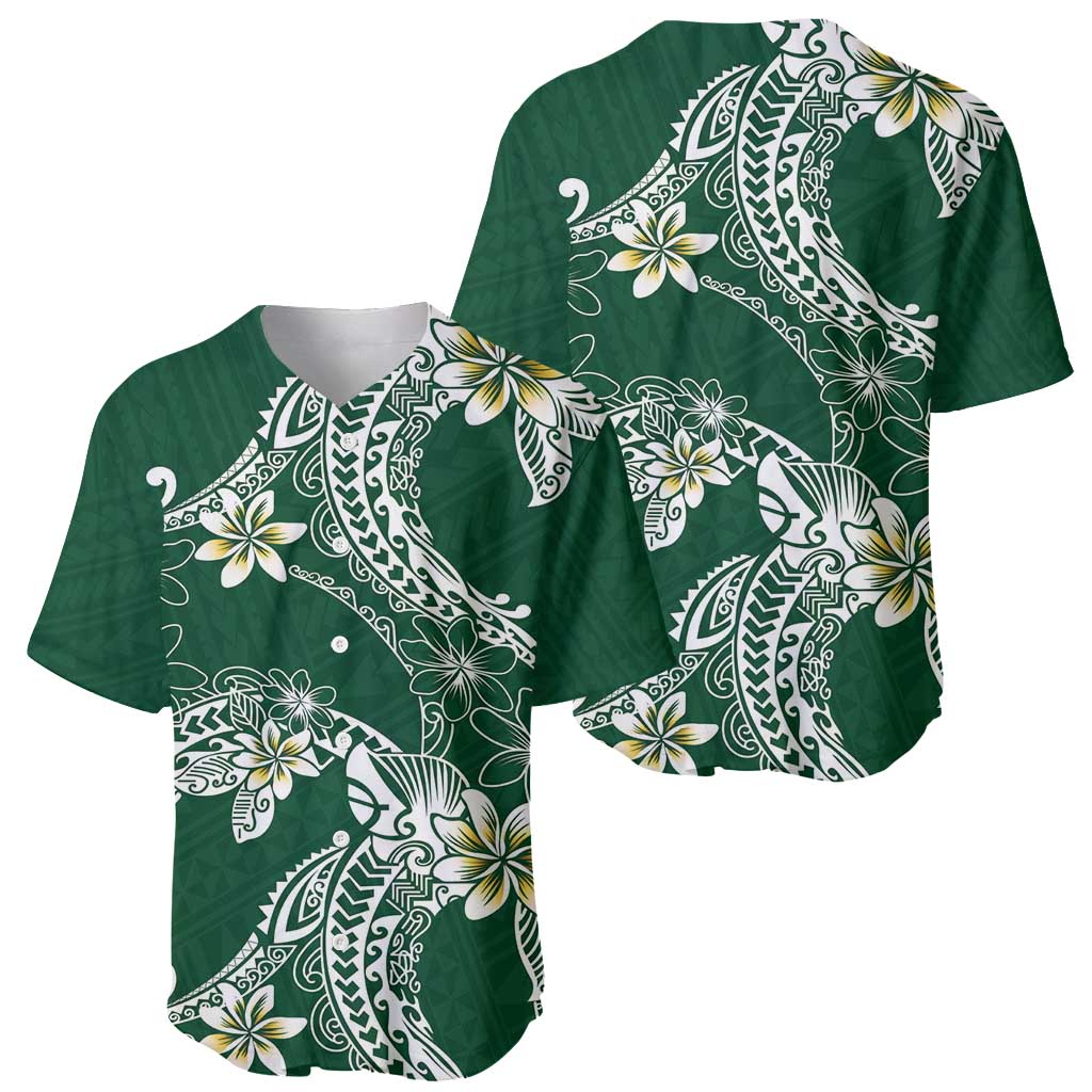 Polynesian Hawaiian Plumeria Tribal Pattern Baseball Jersey Green Version