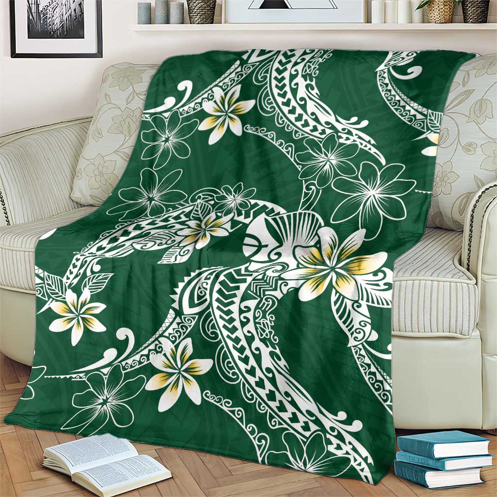 Polynesian Hawaiian Plumeria Tribal Pattern Blanket Green Version LT01 - Polynesian Pride
