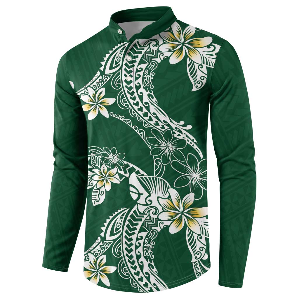 Polynesian Hawaiian Plumeria Tribal Pattern Button Sweatshirt Green Version LT01 - Polynesian Pride