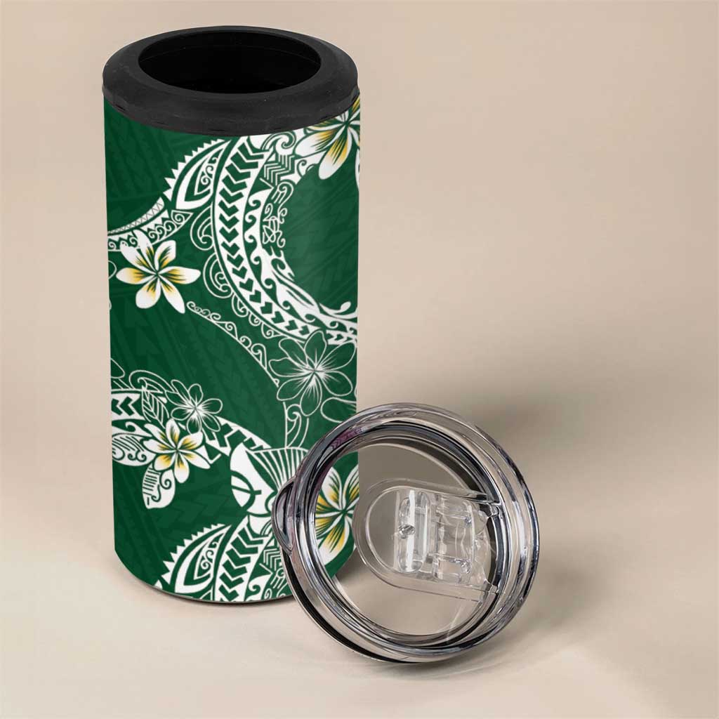 Polynesian Hawaiian Plumeria Tribal Pattern 4 in 1 Can Cooler Tumbler Green Version