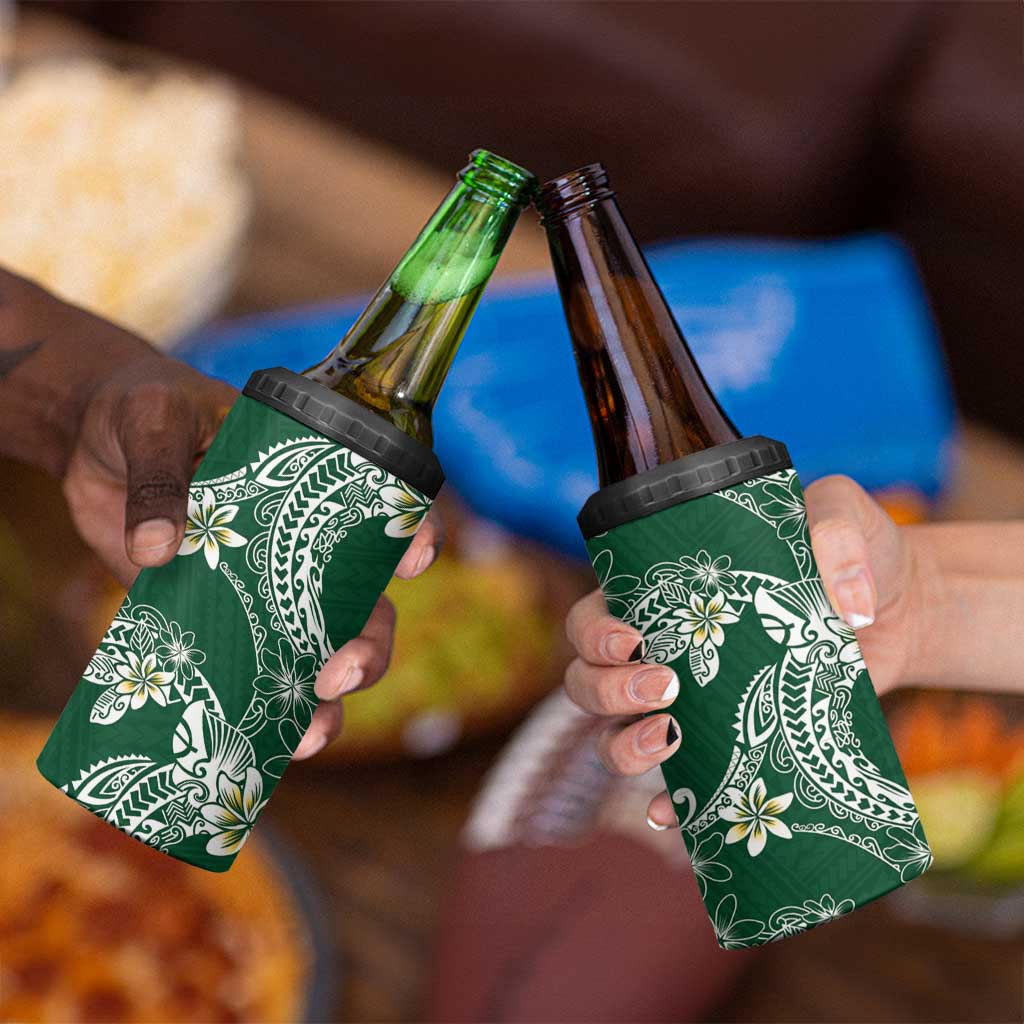 Polynesian Hawaiian Plumeria Tribal Pattern 4 in 1 Can Cooler Tumbler Green Version