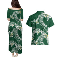 Polynesian Hawaiian Plumeria Tribal Pattern Couples Matching Puletasi and Hawaiian Shirt Green Version LT01 - Polynesian Pride
