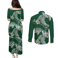 Polynesian Hawaiian Plumeria Tribal Pattern Couples Matching Puletasi and Long Sleeve Button Shirt Green Version LT01 - Polynesian Pride