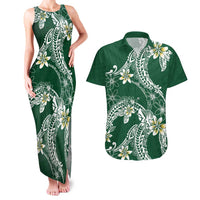Polynesian Hawaiian Plumeria Tribal Pattern Couples Matching Tank Maxi Dress and Hawaiian Shirt Green Version LT01 Green - Polynesian Pride