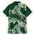 Polynesian Hawaiian Plumeria Tribal Pattern Family Matching Off Shoulder Short Dress and Hawaiian Shirt Green Version