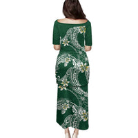 Polynesian Hawaiian Plumeria Tribal Pattern Family Matching Puletasi and Hawaiian Shirt Green Version