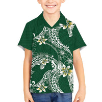 Polynesian Hawaiian Plumeria Tribal Pattern Family Matching Puletasi and Hawaiian Shirt Green Version