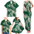 Polynesian Hawaiian Plumeria Tribal Pattern Family Matching Tank Maxi Dress and Hawaiian Shirt Green Version