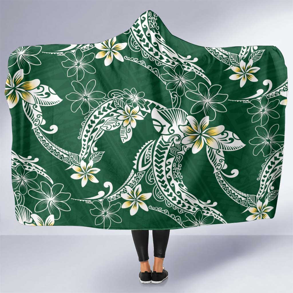 Polynesian Hawaiian Plumeria Tribal Pattern Hooded Blanket Green Version LT01 One Size Green - Polynesian Pride