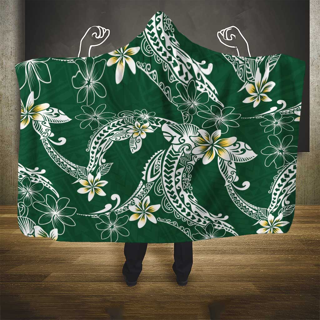 Polynesian Hawaiian Plumeria Tribal Pattern Hooded Blanket Green Version LT01 - Polynesian Pride