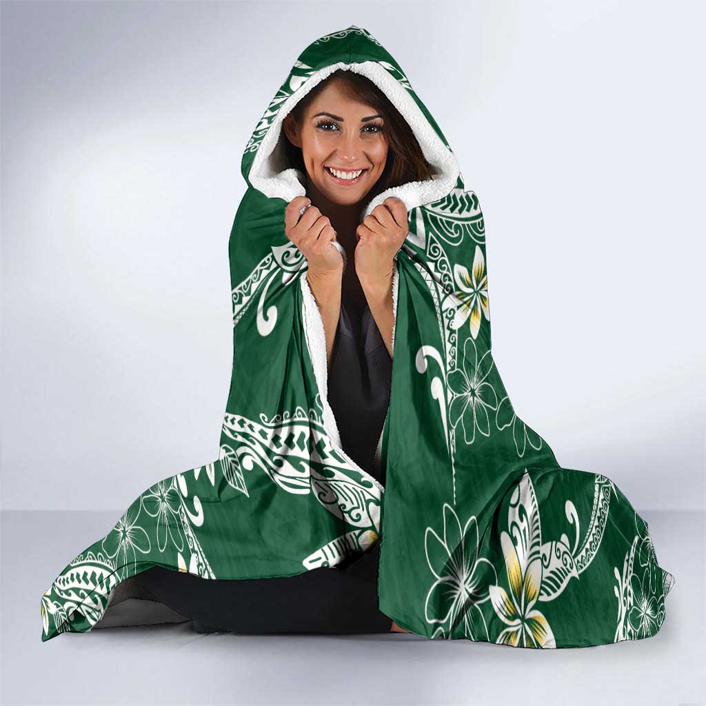 Polynesian Hawaiian Plumeria Tribal Pattern Hooded Blanket Green Version LT01 - Polynesian Pride