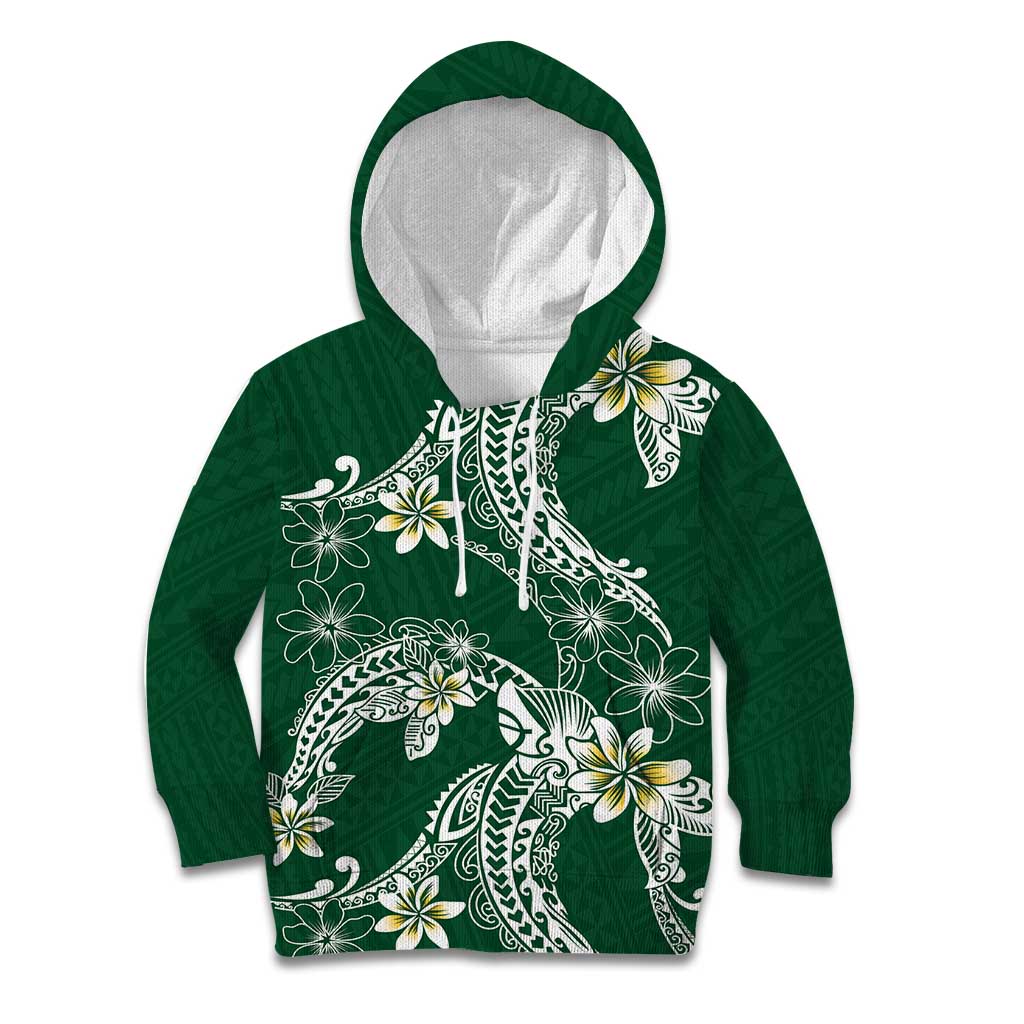 Polynesian Hawaiian Plumeria Tribal Pattern Kid Hoodie Green Version
