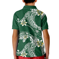 Polynesian Hawaiian Plumeria Tribal Pattern Kid Polo Shirt Green Version