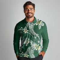 Polynesian Hawaiian Plumeria Tribal Pattern Long Sleeve Polo Shirt Green Version