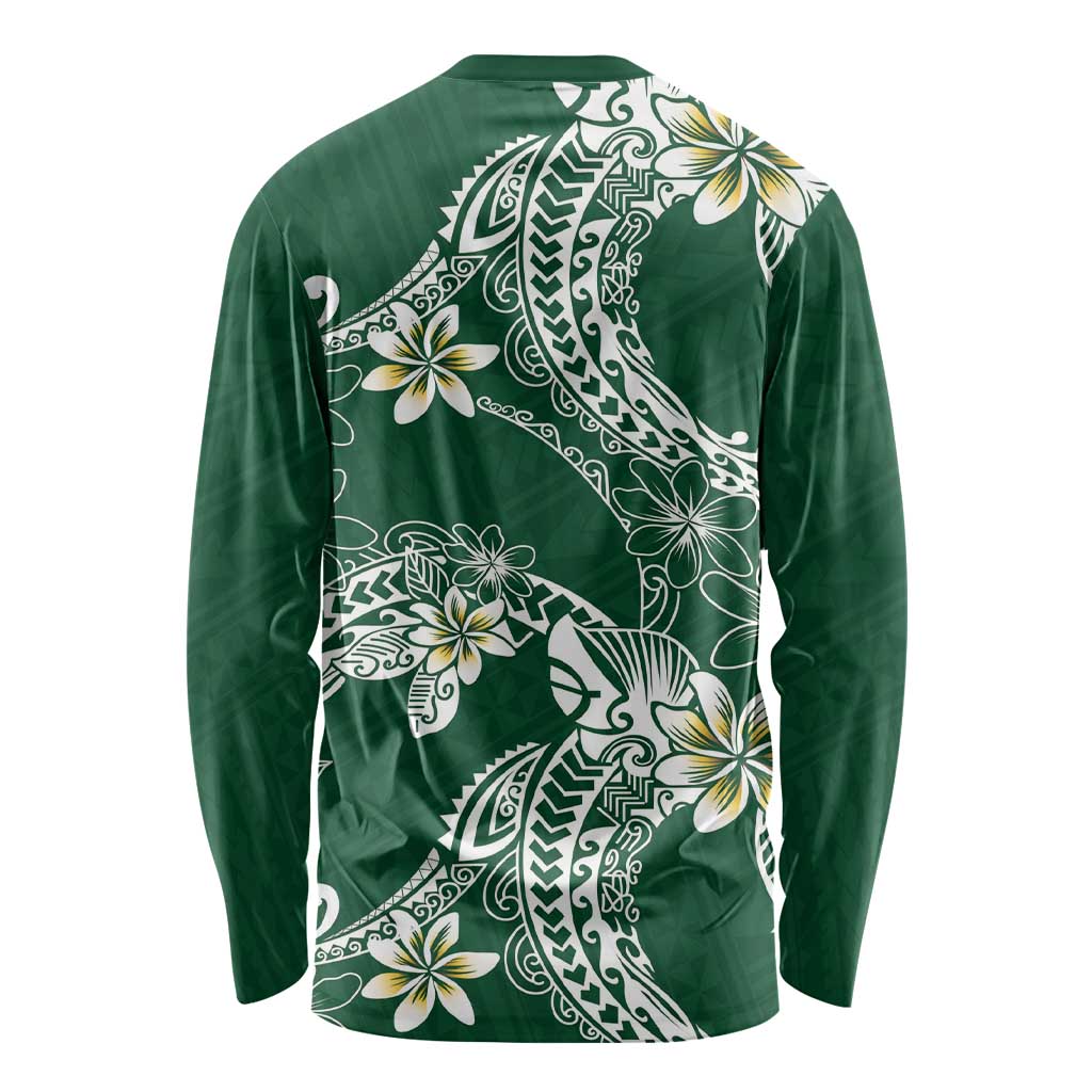 Polynesian Hawaiian Plumeria Tribal Pattern Long Sleeve Shirt Green Version LT01 - Polynesian Pride