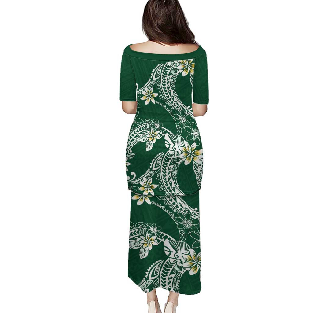 Polynesian Hawaiian Plumeria Tribal Pattern Puletasi Green Version