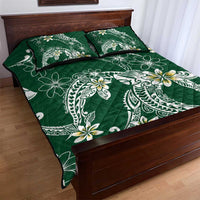 Polynesian Hawaiian Plumeria Tribal Pattern Quilt Bed Set Green Version