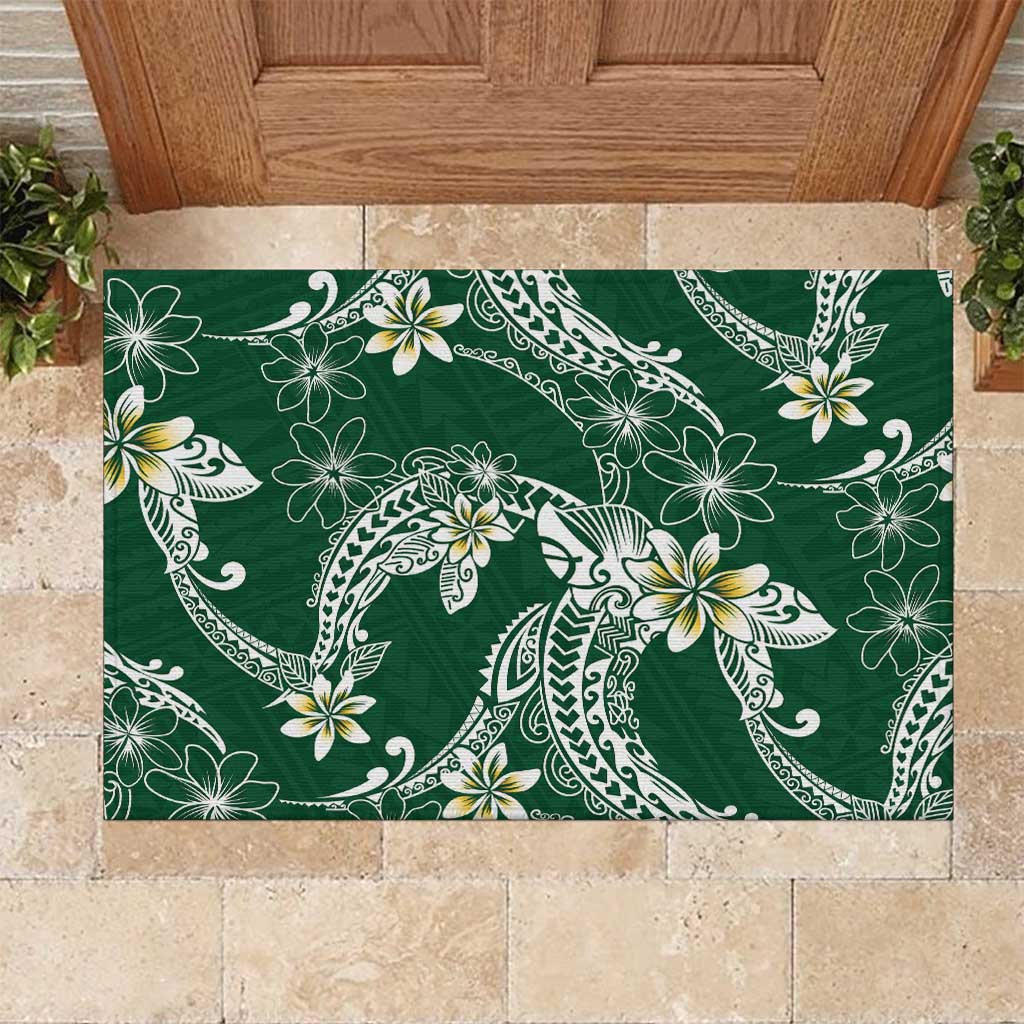 Polynesian Hawaiian Plumeria Tribal Pattern Rubber Doormat Green Version LT01 Green - Polynesian Pride