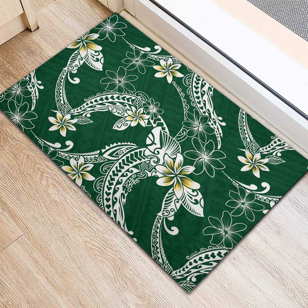 Polynesian Hawaiian Plumeria Tribal Pattern Rubber Doormat Green Version LT01 - Polynesian Pride