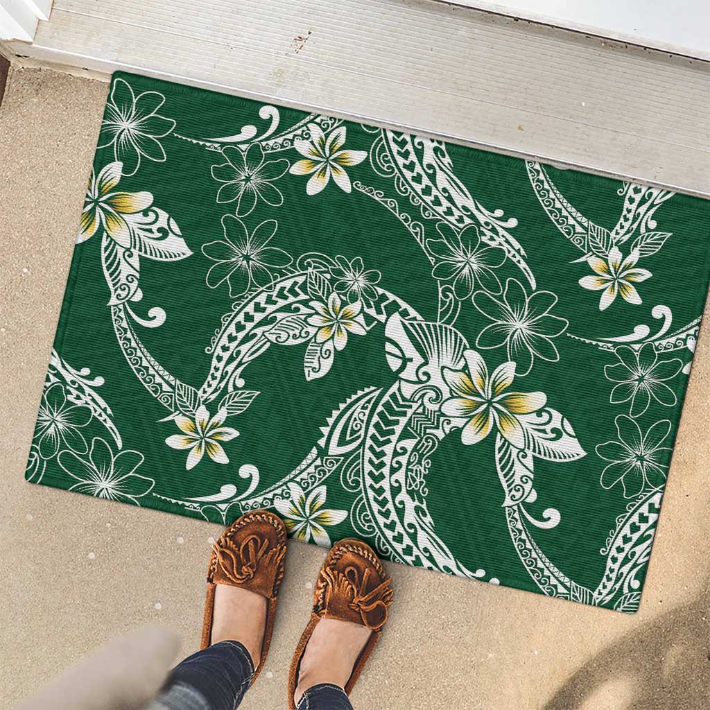 Polynesian Hawaiian Plumeria Tribal Pattern Rubber Doormat Green Version LT01 - Polynesian Pride