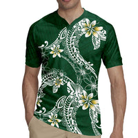 Polynesian Hawaiian Plumeria Tribal Pattern Rugby Jersey Green Version