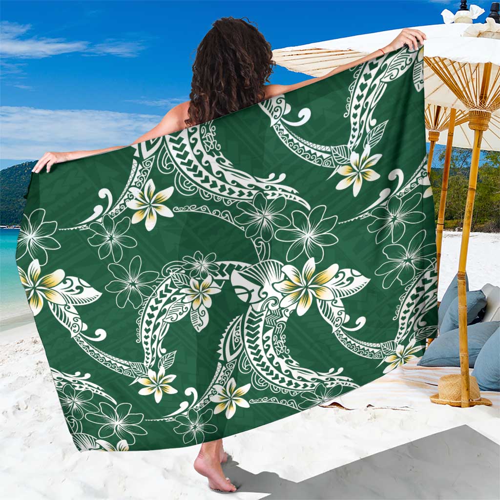 Polynesian Hawaiian Plumeria Tribal Pattern Sarong Green Version