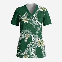 Polynesian Hawaiian Plumeria Tribal Pattern Scrub Top Green Version - Polynesian Pride