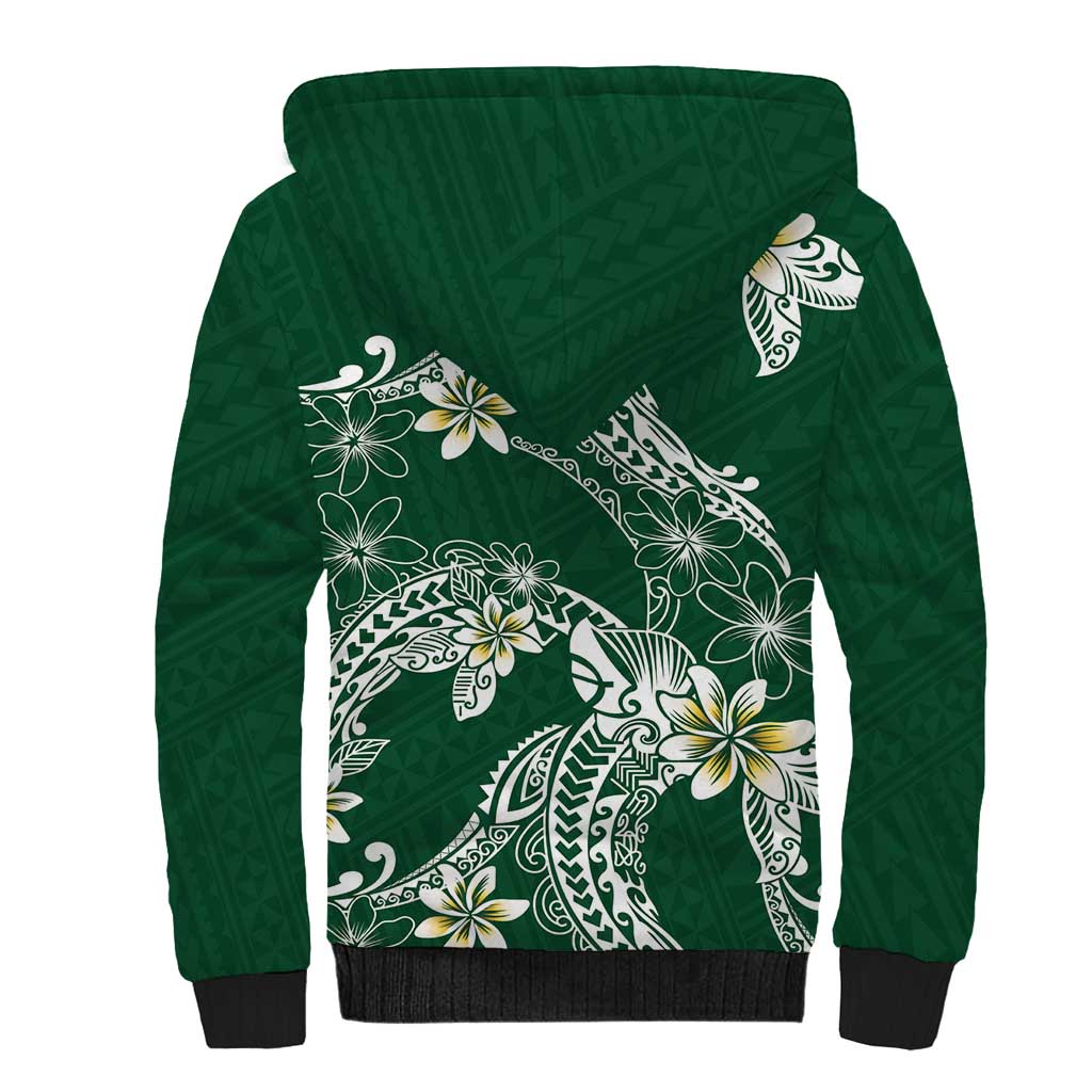 Polynesian Hawaiian Plumeria Tribal Pattern Sherpa Hoodie Green Version LT01 - Polynesian Pride