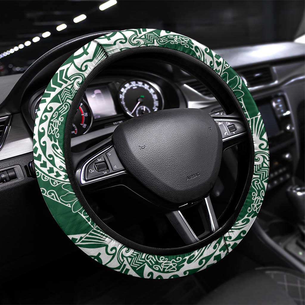 Polynesian Hawaiian Plumeria Tribal Pattern Steering Wheel Cover Green Version LT01 Universal Fit Green - Polynesian Pride
