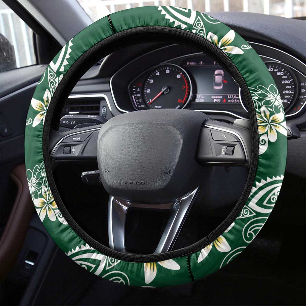 Polynesian Hawaiian Plumeria Tribal Pattern Steering Wheel Cover Green Version LT01 - Polynesian Pride