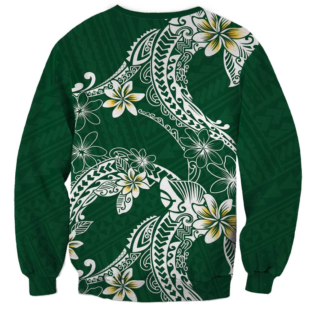 Polynesian Hawaiian Plumeria Tribal Pattern Sweatshirt Green Version LT01 - Polynesian Pride