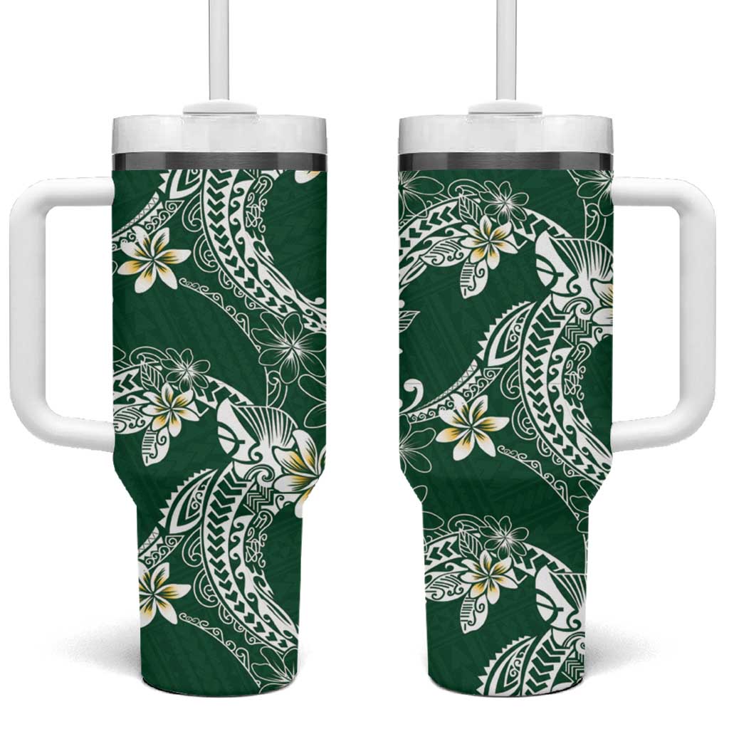 Polynesian Hawaiian Plumeria Tribal Pattern Tumbler With Handle Green Version LT01 One Size: 40 oz Green - Polynesian Pride