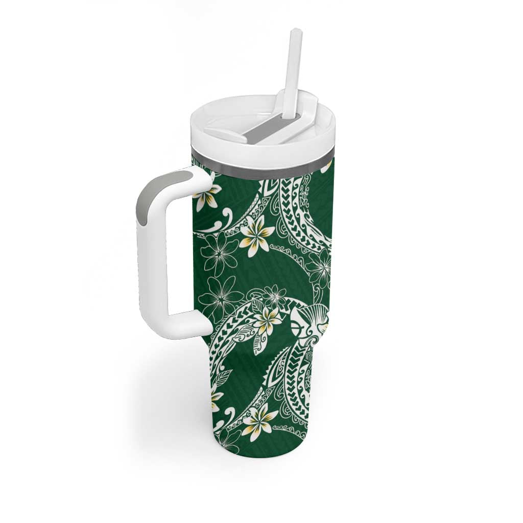 Polynesian Hawaiian Plumeria Tribal Pattern Tumbler With Handle Green Version LT01 - Polynesian Pride
