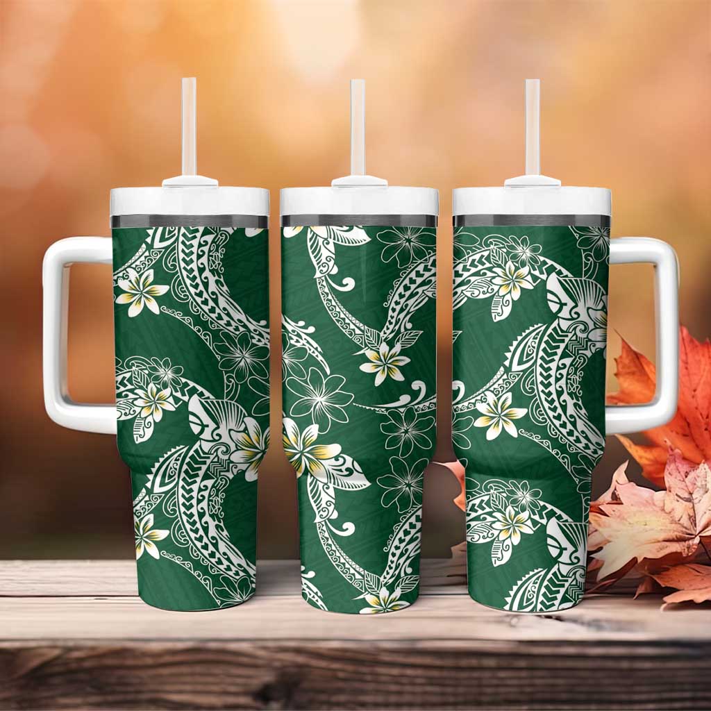 Polynesian Hawaiian Plumeria Tribal Pattern Tumbler With Handle Green Version LT01 - Polynesian Pride
