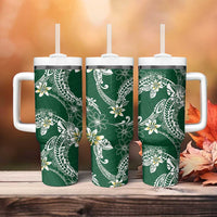 Polynesian Hawaiian Plumeria Tribal Pattern Tumbler With Handle Green Version LT01 - Polynesian Pride