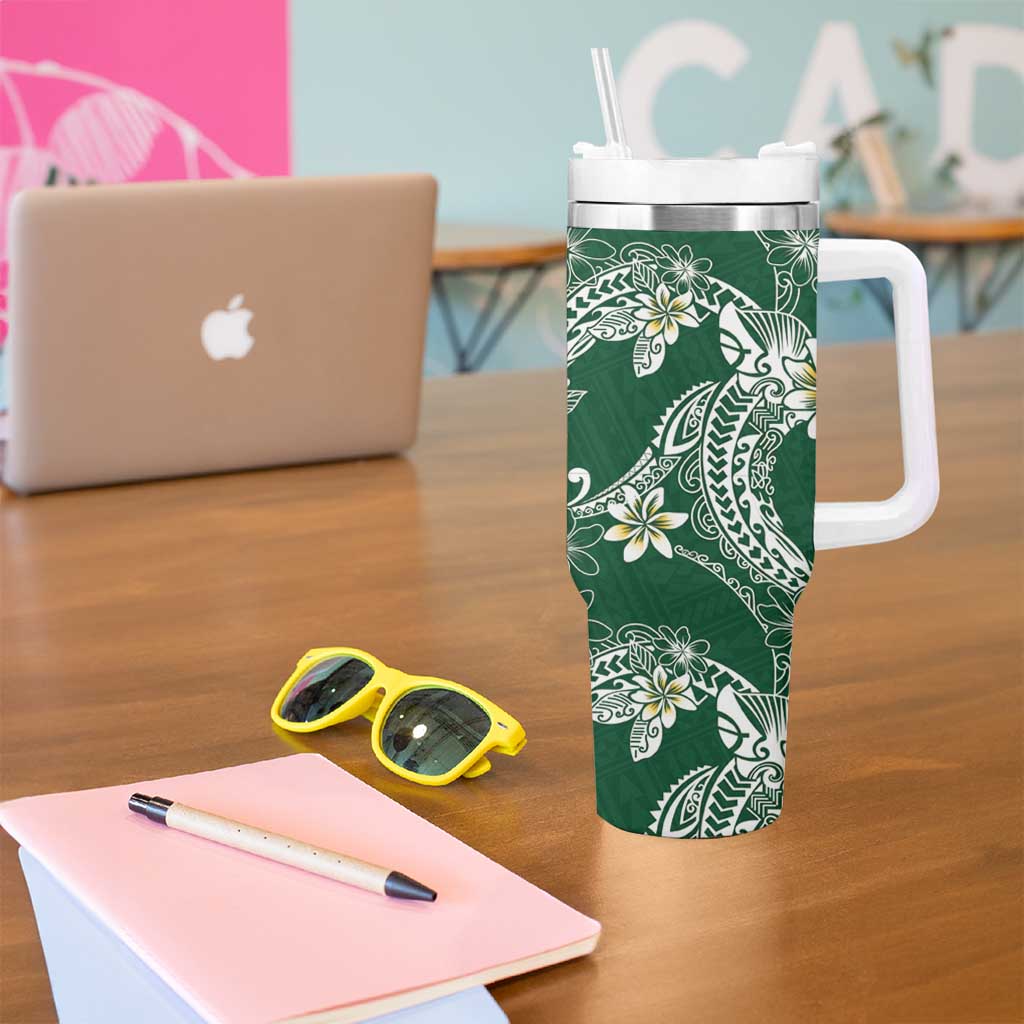 Polynesian Hawaiian Plumeria Tribal Pattern Tumbler With Handle Green Version LT01 - Polynesian Pride
