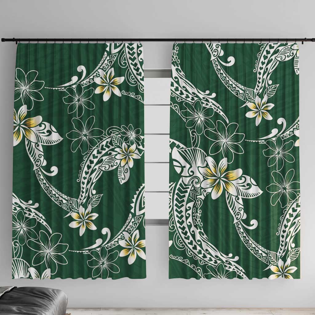 Polynesian Hawaiian Plumeria Tribal Pattern Window Curtain Green Version LT01 With Hooks Green - Polynesian Pride