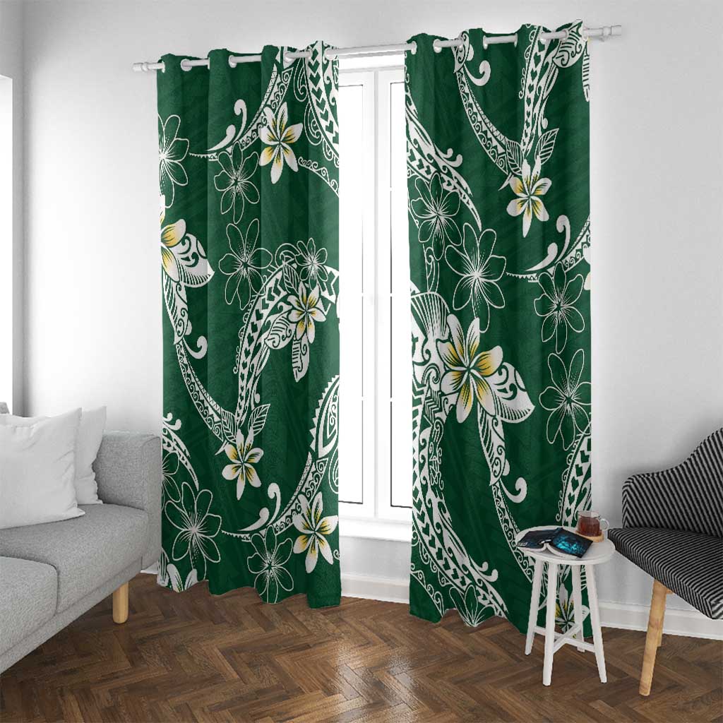 Polynesian Hawaiian Plumeria Tribal Pattern Window Curtain Green Version LT01 With Grommets Green - Polynesian Pride