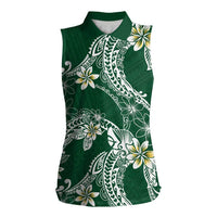 Polynesian Hawaiian Plumeria Tribal Pattern Women Sleeveless Polo Shirt Green Version