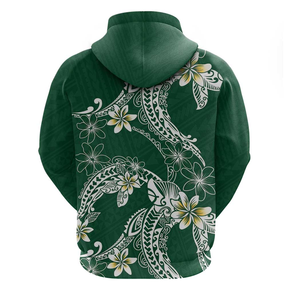 Polynesian Hawaiian Plumeria Tribal Pattern Zip Hoodie Green Version