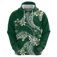 Polynesian Hawaiian Plumeria Tribal Pattern Zip Hoodie Green Version