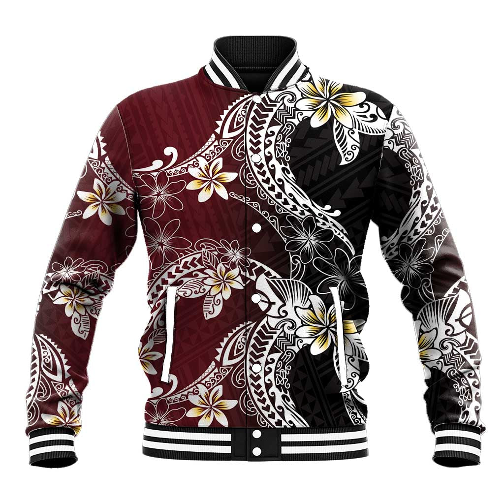 Polynesian Hawaiian Plumeria Tribal Pattern Baseball Jacket Special Wine Red Version LT01 Unisex Red - Polynesian Pride