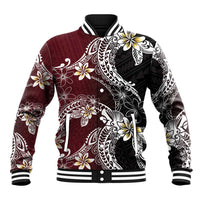 Polynesian Hawaiian Plumeria Tribal Pattern Baseball Jacket Special Wine Red Version LT01 Unisex Red - Polynesian Pride