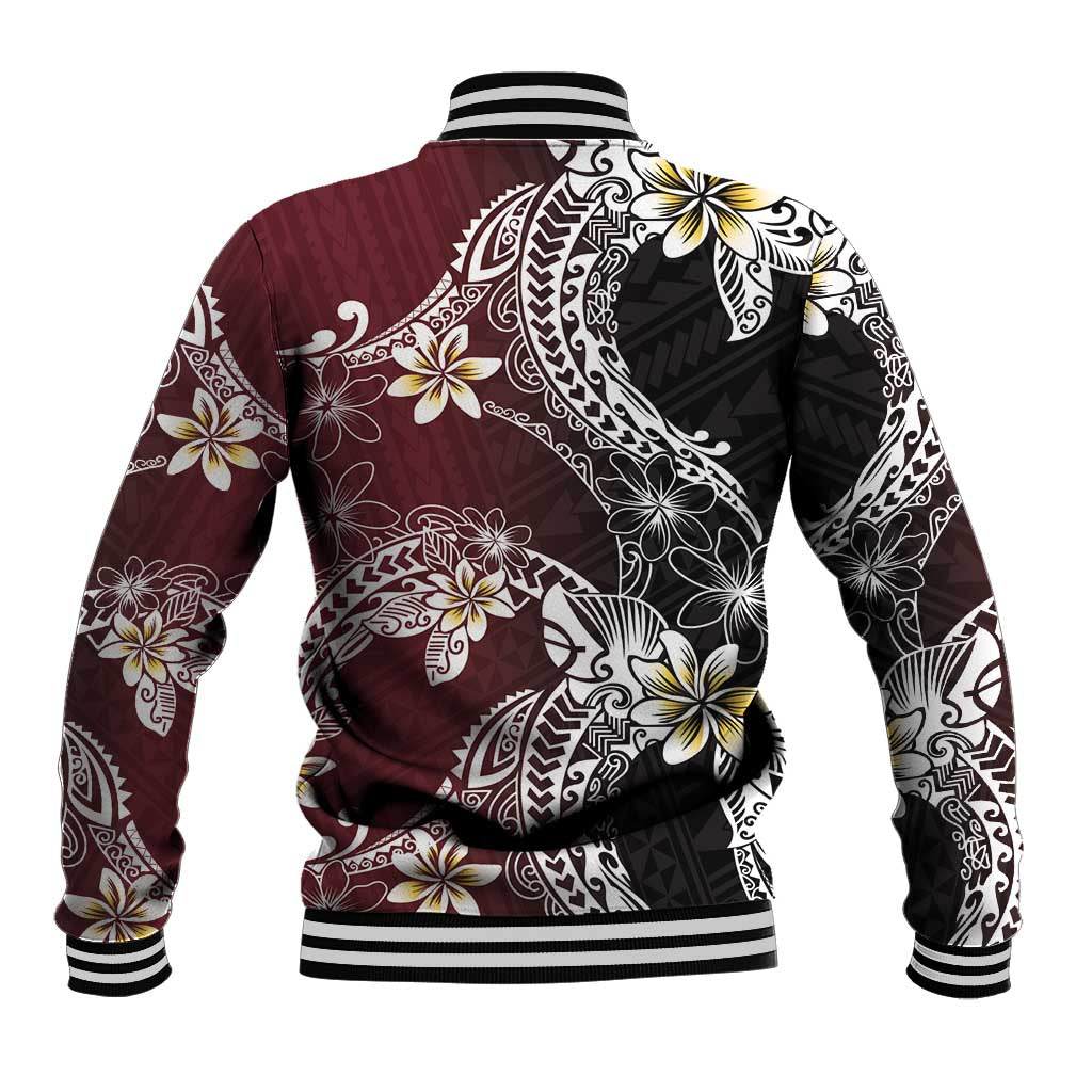 Polynesian Hawaiian Plumeria Tribal Pattern Baseball Jacket Special Wine Red Version LT01 - Polynesian Pride